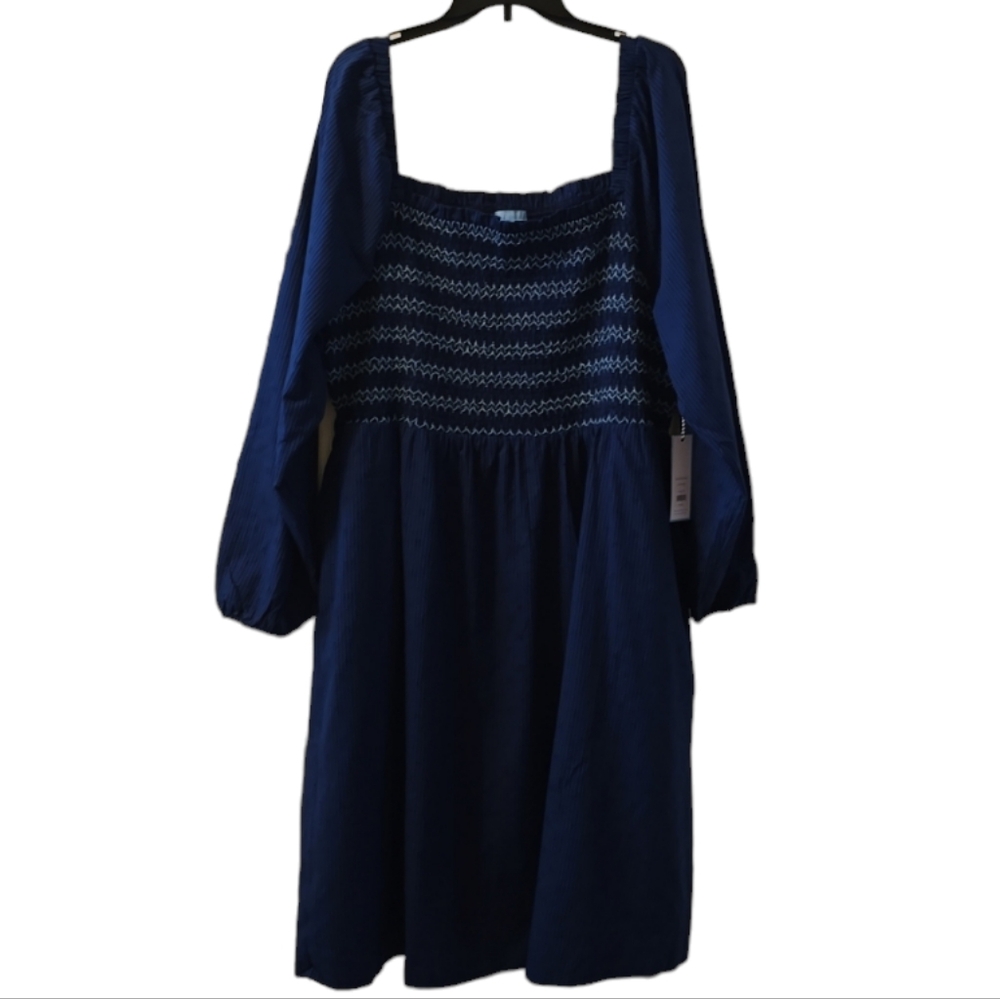 Draper James Navy Blue Smocked Midi Dress